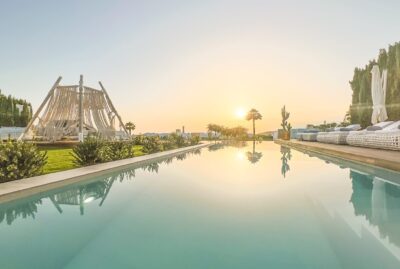 Villa Comtess with beautiful sunset over pool in Ibiza