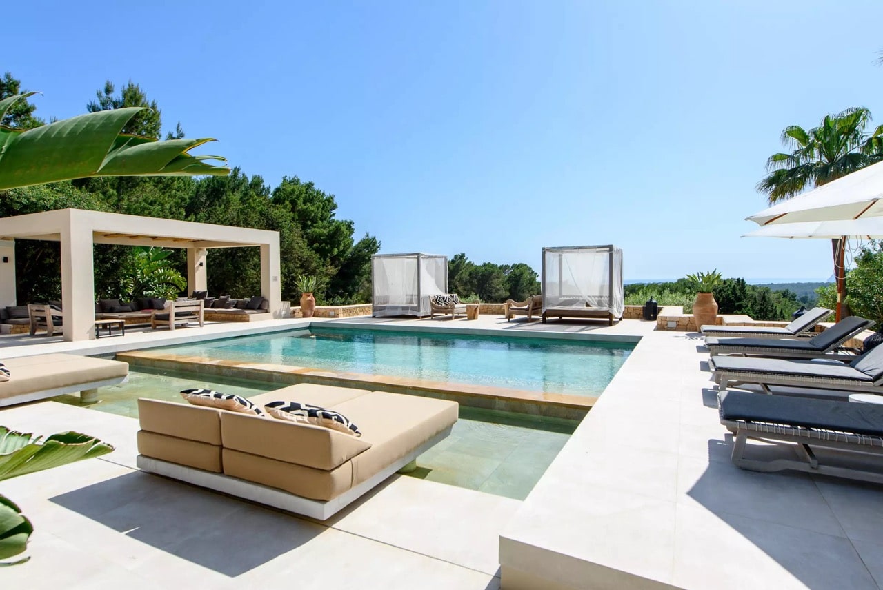 Large Ibiza Villa Pool Area with Lounge and Shading - Casa Pura