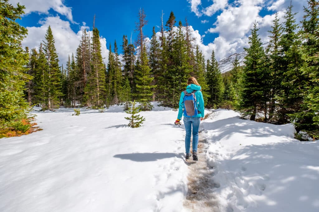 hiking in the snow